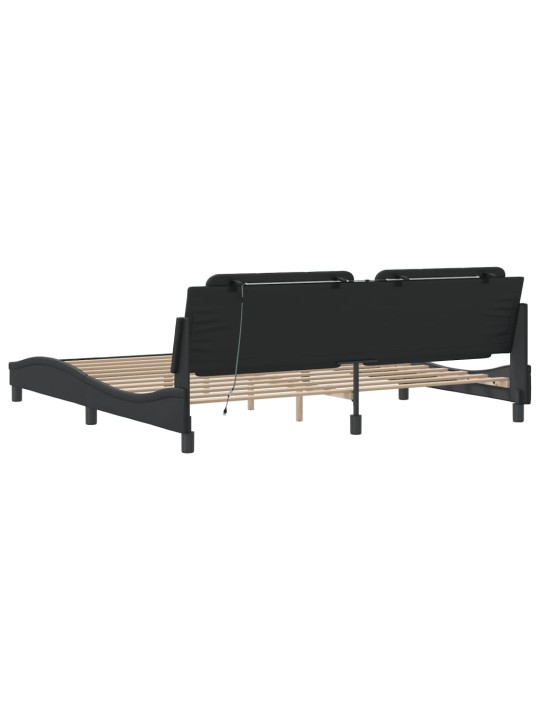 Voodiraam LED-tuledega, must, 200 x 200 cm, kunstnahk