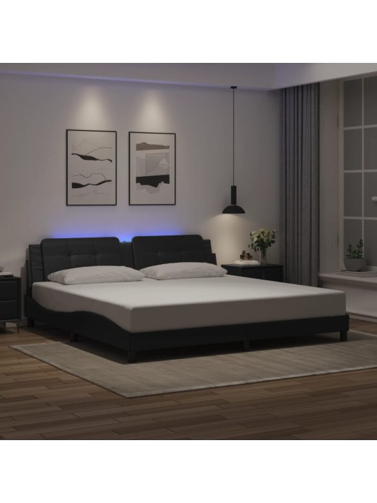 Voodiraam LED-tuledega, must, 200 x 200 cm, kunstnahk