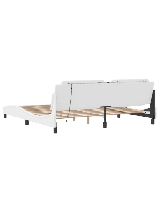 Voodiraam LED-tuledega, valge, 200x200 cm, kunstnahk