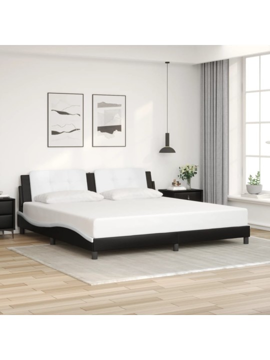Voodiraam LED-tuledega, must ja valge, 200x200 cm, kunstnahk