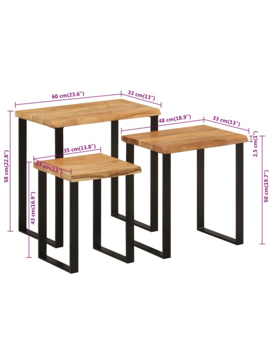 Üksteise alla mahtuvad lauad 3 tk, naturaalsete servadega