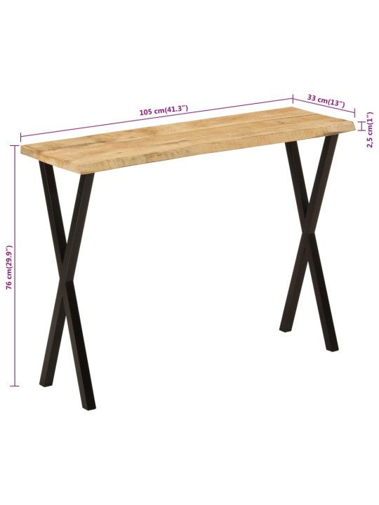 Konsoollaud naturaalsete servadega, 105 x 33 x 76 cm, mangopuit