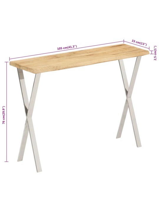 Konsoollaud naturaalsete servadega, 105 x 33 x 76 cm, mangopuit