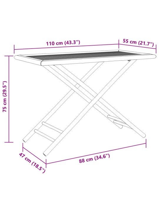 Kokkupandav aialaud, 110x55x75 cm, bambus