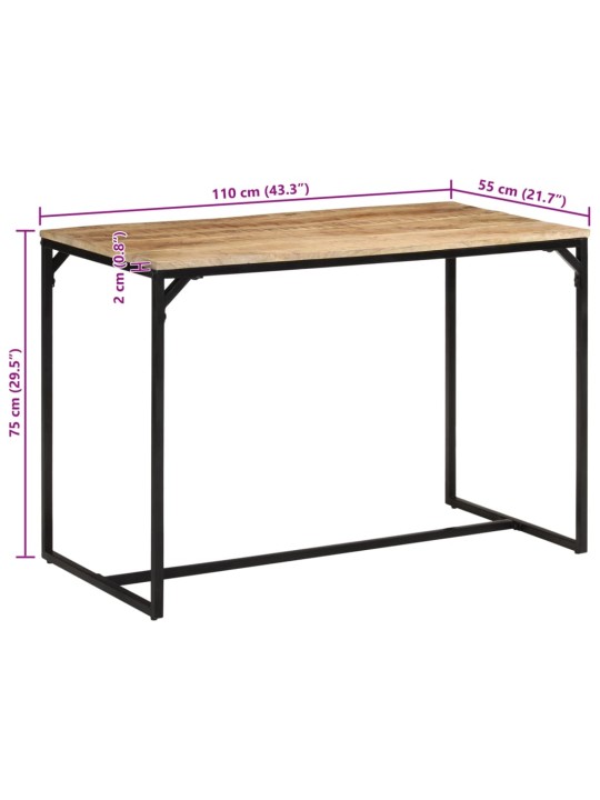 Söögilaud, 110 x 55 x 75 cm, töötlemata mangopuit