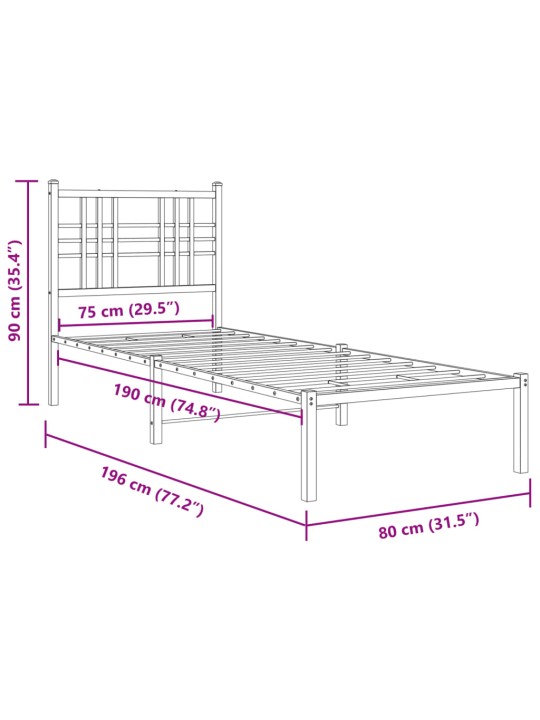 Metallist voodiraam peatsiga, must, 75x190 cm