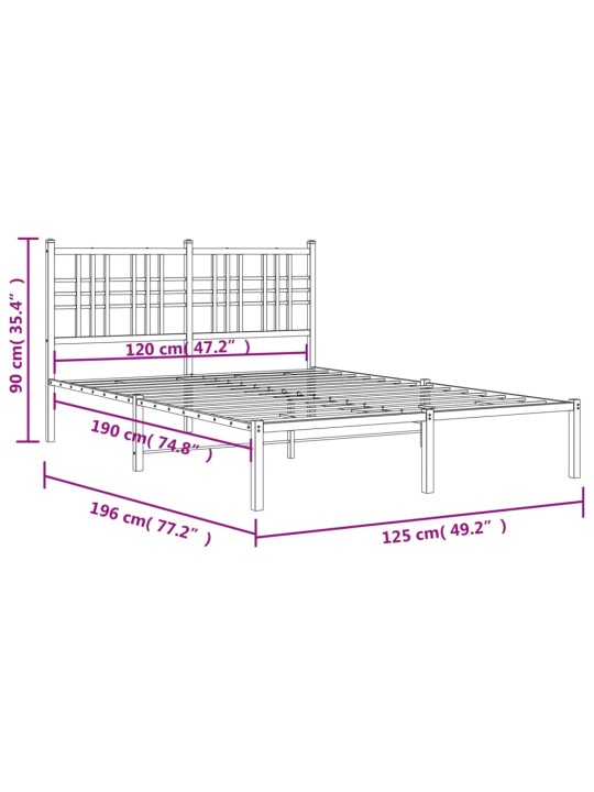 Metallist voodiraam peatsiga, must, 120x190 cm