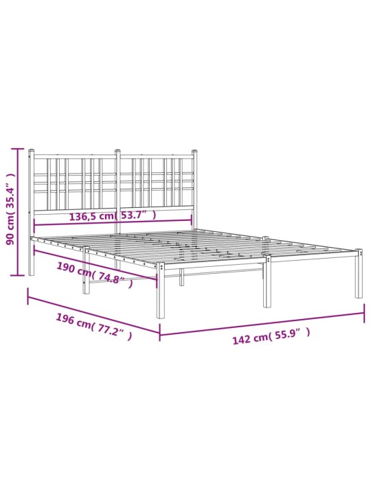 Metallist voodiraam peatsiga, must, 135x190 cm