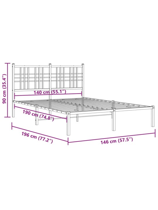 Metallist voodiraam peatsiga, must, 140x190 cm