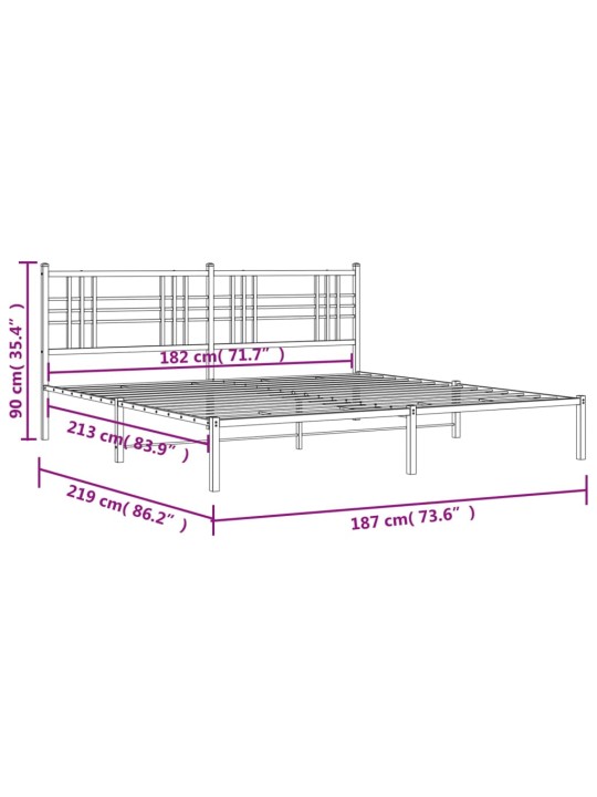 Metallist voodiraam peatsiga, must, 183x213 cm