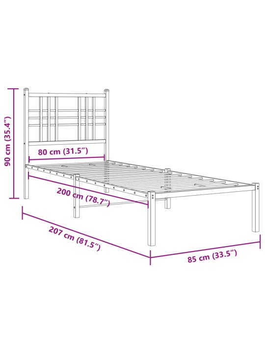 Metallist voodiraam peatsiga, valge, 80x200 cm