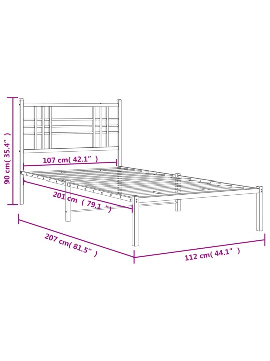 Metallist voodiraam peatsiga, valge, 107x203 cm