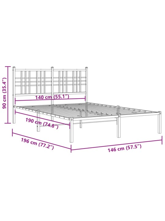 Metallist voodiraam peatsiga, valge, 140x190 cm