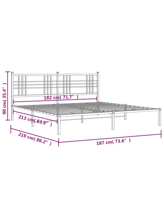 Metallist voodiraam peatsiga, valge, 183x213 cm