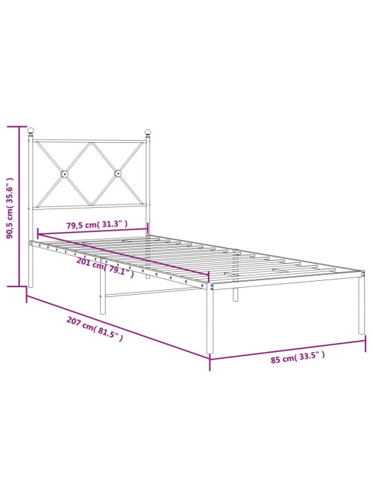 Metallist voodiraam peatsiga, must, 80x200 cm