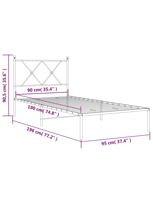 Metallist voodiraam peatsiga, must, 90 x 190 cm