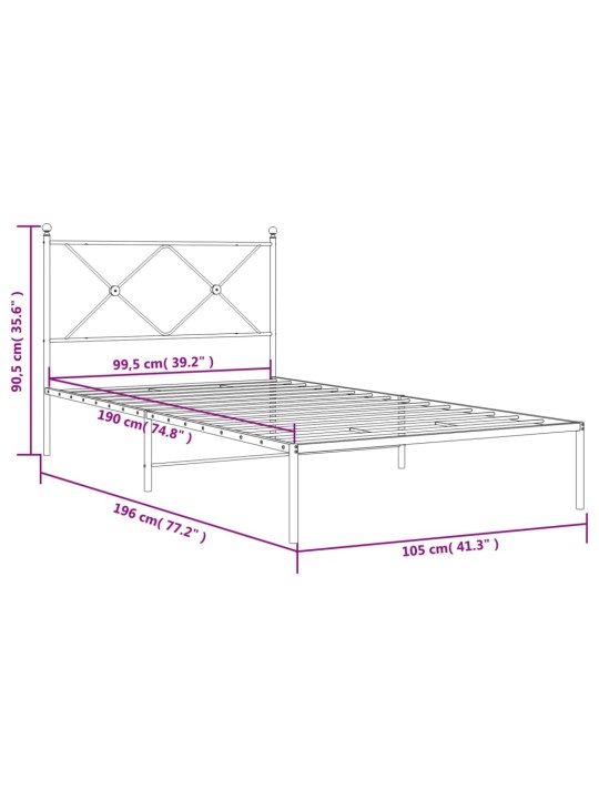 Metallist voodiraam peatsiga, must, 100x190 cm