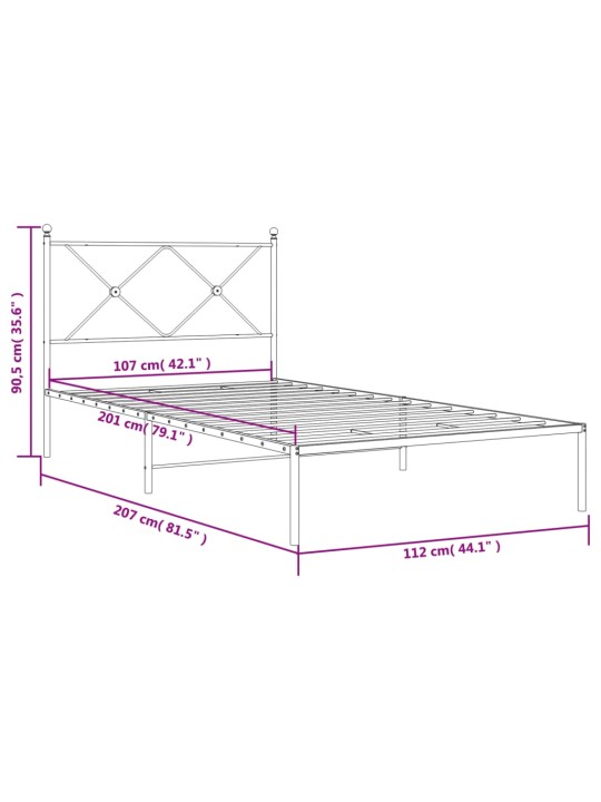 Metallist voodiraam peatsiga, must, 107 x 203 cm