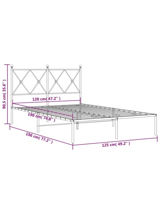 Metallist voodiraam peatsiga, must, 120x190 cm