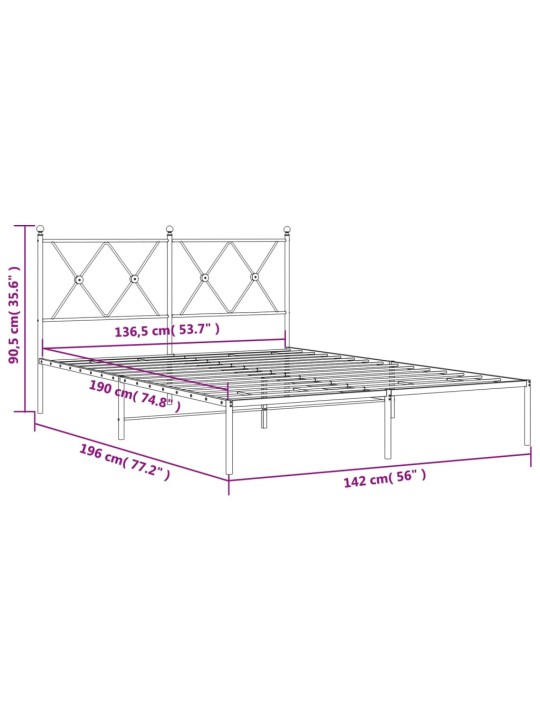 Metallist voodiraam peatsiga, must, 135x190 cm