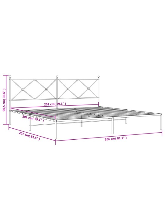 Metallist voodiraam peatsiga, must, 200x200 cm