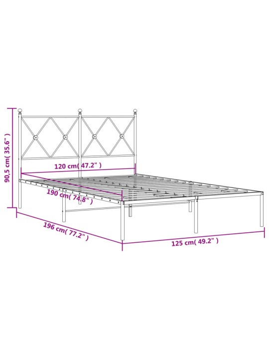 Metallist voodiraam peatsiga, valge, 120x190 cm