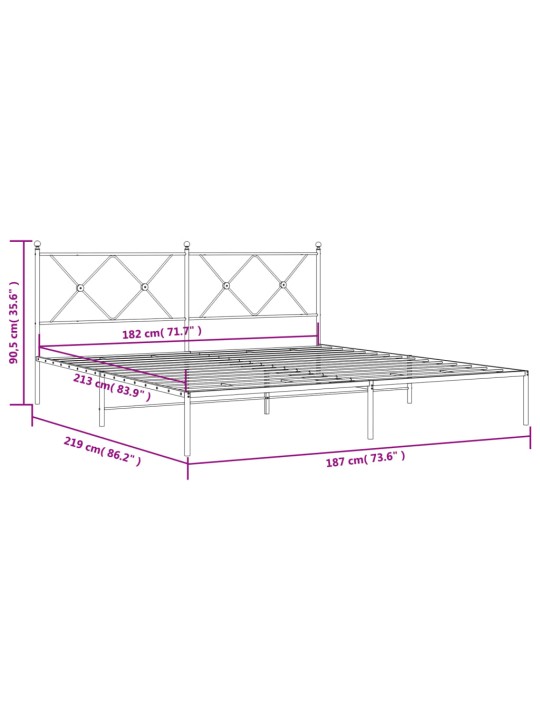 Metallist voodiraam peatsiga, valge, 183x213 cm