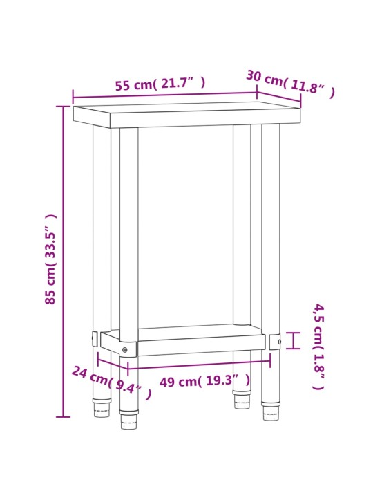 Köögi töölaud, 55x30x85 cm, roostevaba teras