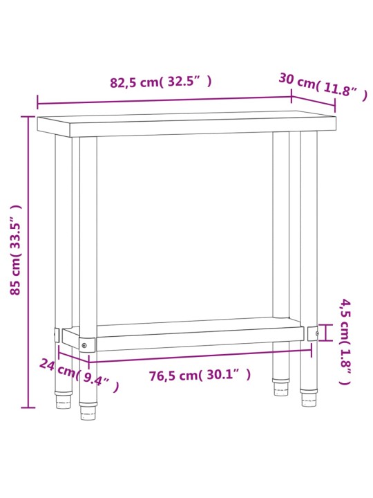 Köögi töölaud, 82,5x30x85 cm, roostevaba teras