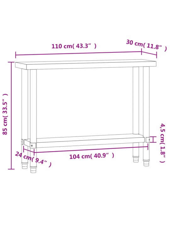 Köögi töölaud, 110x30x85 cm, roostevaba teras