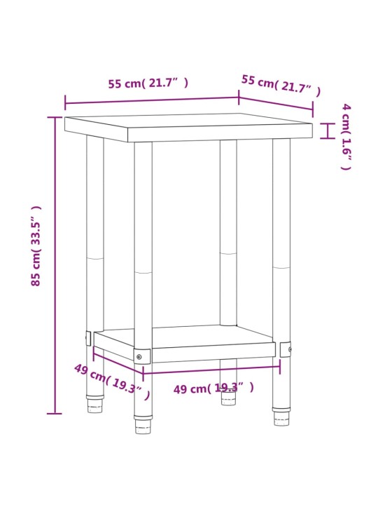 Köögi töölaud, 55x55x85 cm, roostevaba teras