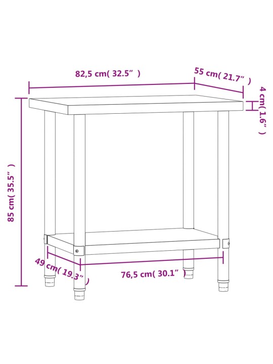Köögi töölaud, 82,5 x 55 x 85 cm, roostevaba teras