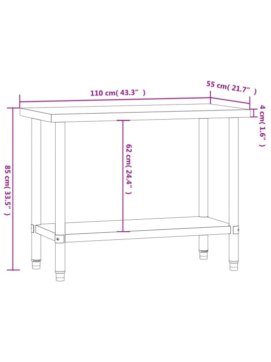 Köögi töölaud, 110 x 55 x 85 cm, roostevaba teras
