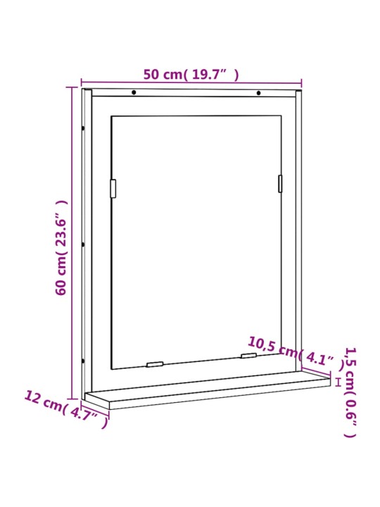 Riiuliga vannitoapeegel, suitsutamm, 50x12x60 cm, tehispuit