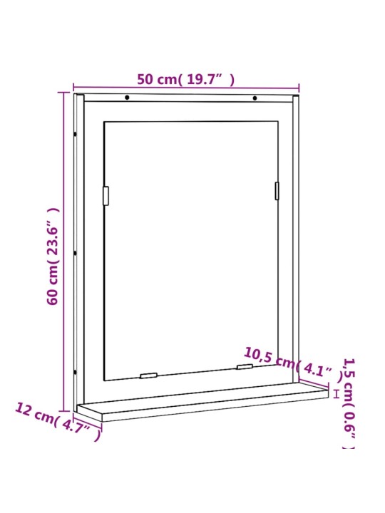 Riiuliga vannitoapeegel, pruun tamm, 50 x 12 x 60 cm, tehispuit