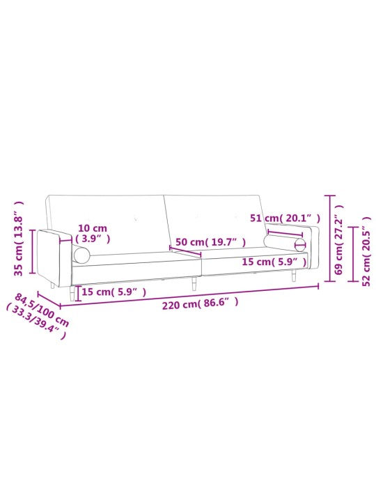 2-kohaline diivanvoodi kahe padjaga, helehall, samet