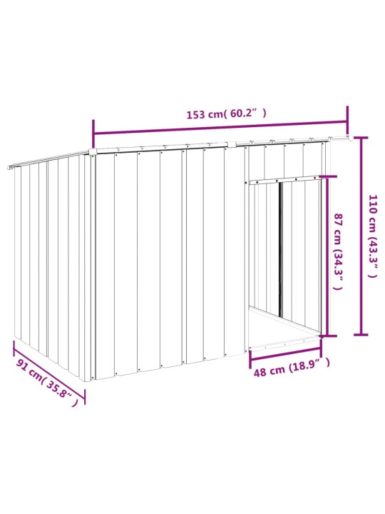 Koerakuut katusega, antratsiithall, 153 x 91 x 110 cm, teras