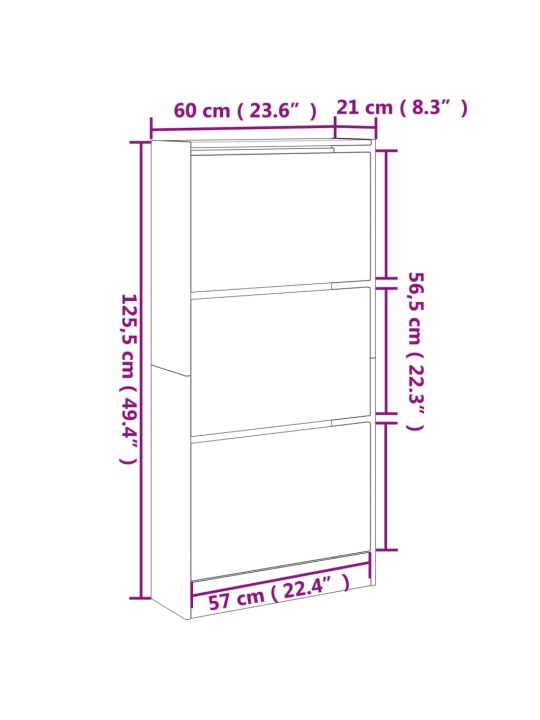 Jalatsikapp, suitsutatud tamm, 60 x 21 x 125,5 cm, tehispuit