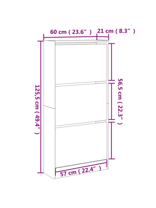 Jalatsikapp, hall sonoma tamm, 60 x 21 x 125,5 cm, tehispuit