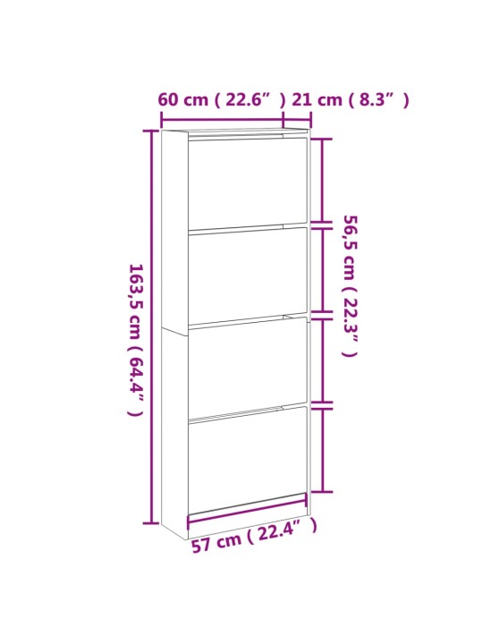 Jalatsikapp, hall sonoma tamm, 60 x 21 x 163,5 cm, tehispuit