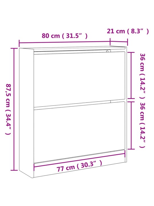 Jalatsikapp, hall sonoma tamm, 80 x 21 x 87,5 cm, tehispuit