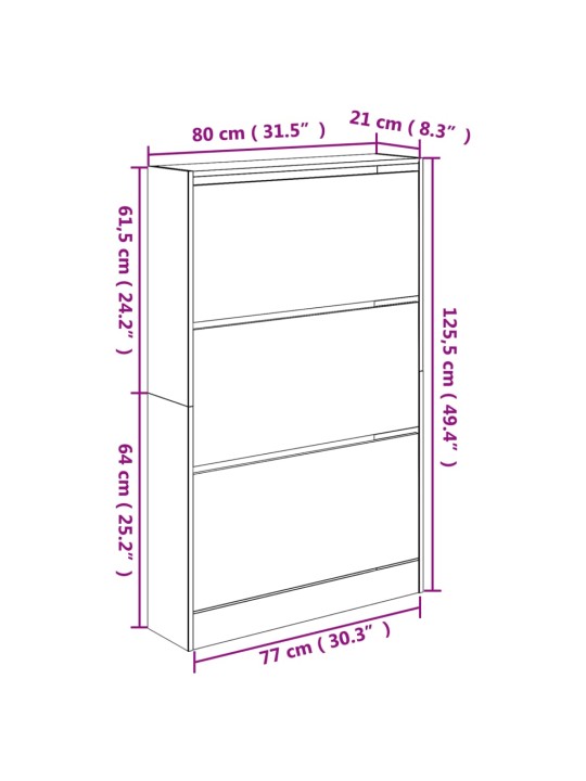 Jalatsikapp, suitsutatud tamm, 80 x 21 x 125,5 cm, tehispuit