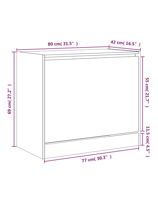 Jalatsikapp, hall sonoma tamm, 80 x 42 x 69 cm, tehispuit