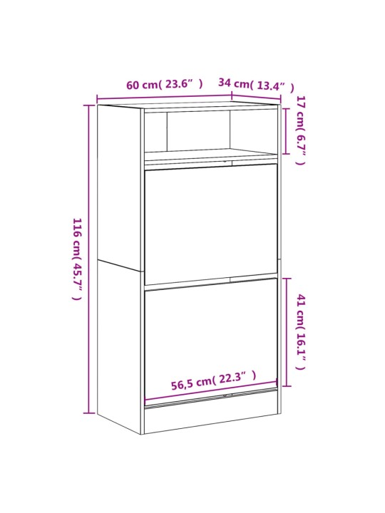 Jalatsikapp, suitsutatud tamm, 60 x 34 x 116 cm, tehispuit