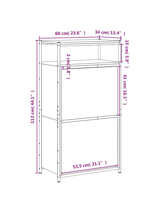 Jalatsikapp, hall sonoma tamm, 60 x 34 x 112 cm, tehispuit