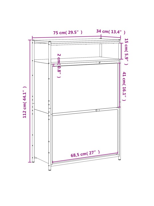 Jalatsikapp, hall sonoma tamm, 75 x 34 x 112 cm, tehispuit