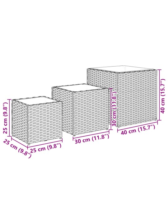 Aia taimekastid 3 tk, must, polürotang