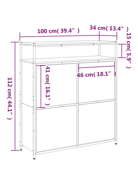 Jalanõudekapp, 4 klappuksega, must, 100 x 34 x 112 cm