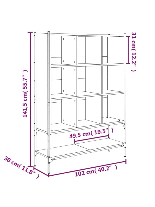 Raamatualus, hall sonoma tamm, 102 x 30 x 141,5 cm, tehispuit