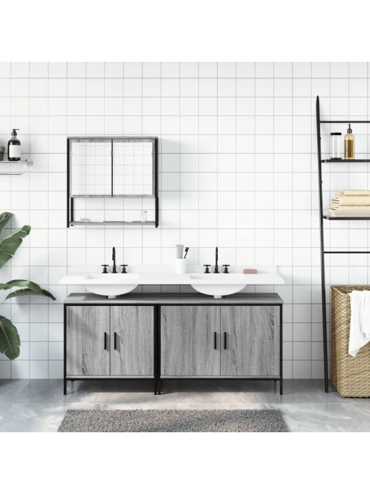 3-osaline vannitoamööbli komplekt, hall sonoma tamm, tehispuit